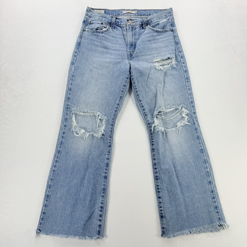 Levi's Premium Baggy Boot Jeans Womens 28 Blue Distressed Light Wash Denim
